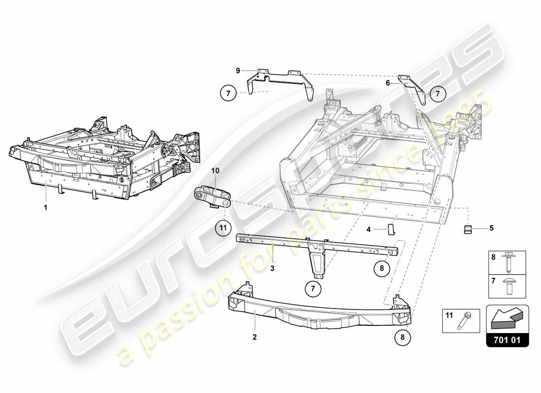 lamborghini lp700-4 coupe (2012) parte anteriore del telaio di rivestimento schema delle parti