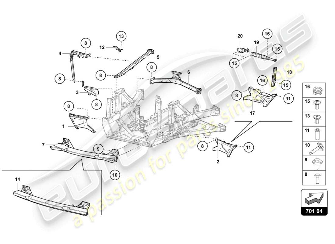 lamborghini lp740-4 s roadster (2019) parte posteriore del telaio di rivestimento diagramma delle parti