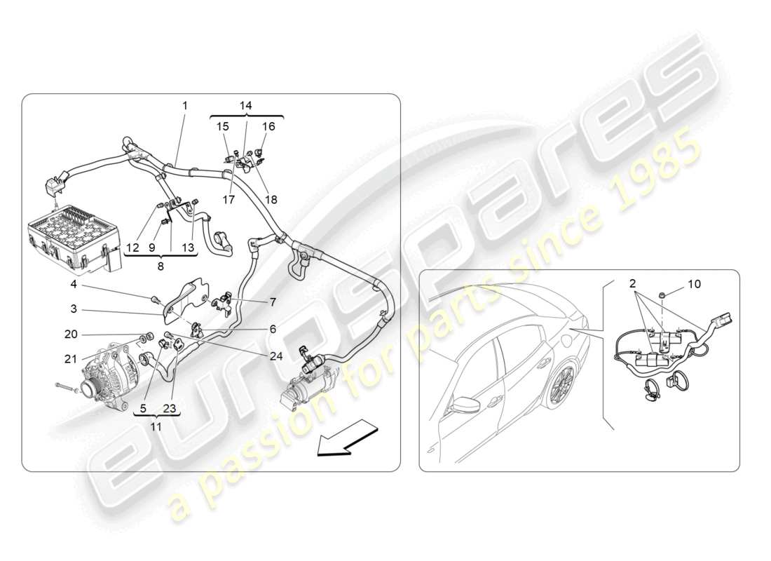 maserati ghibli (2018) schema delle parti del cablaggio principale