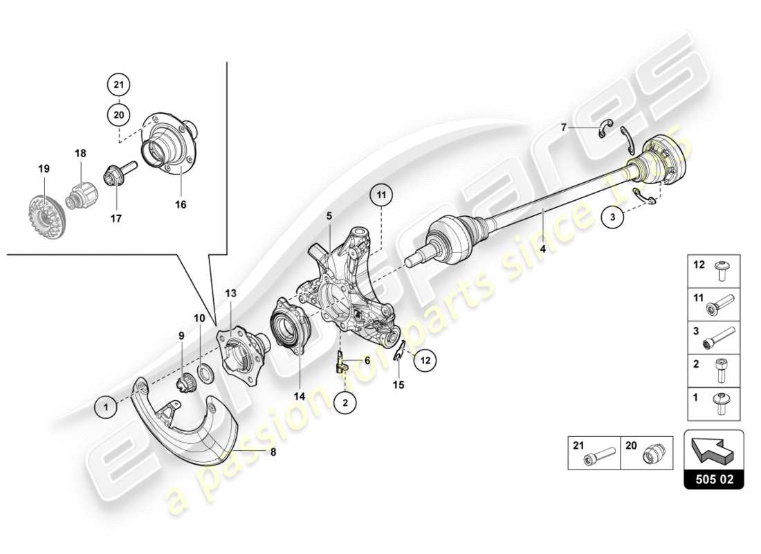 lamborghini lp700-4 coupe (2012) schema delle parti dell'albero di trasmissione posteriore
