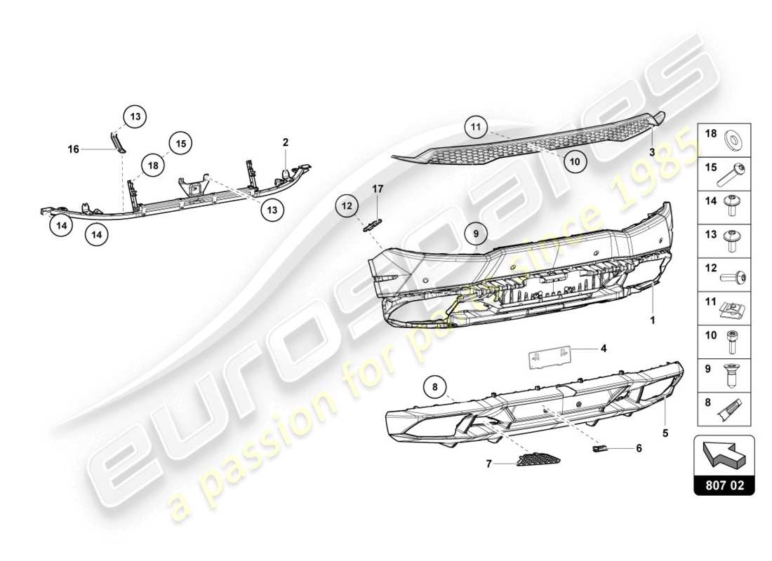 lamborghini lp610-4 coupe (2017) paraurti, schema delle parti complete