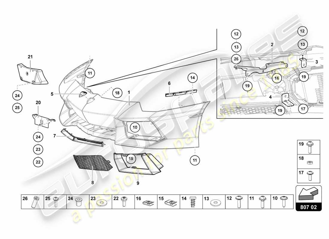 lamborghini 2012 (lp700-4 coupe)) paraurti, schema delle parti complete
