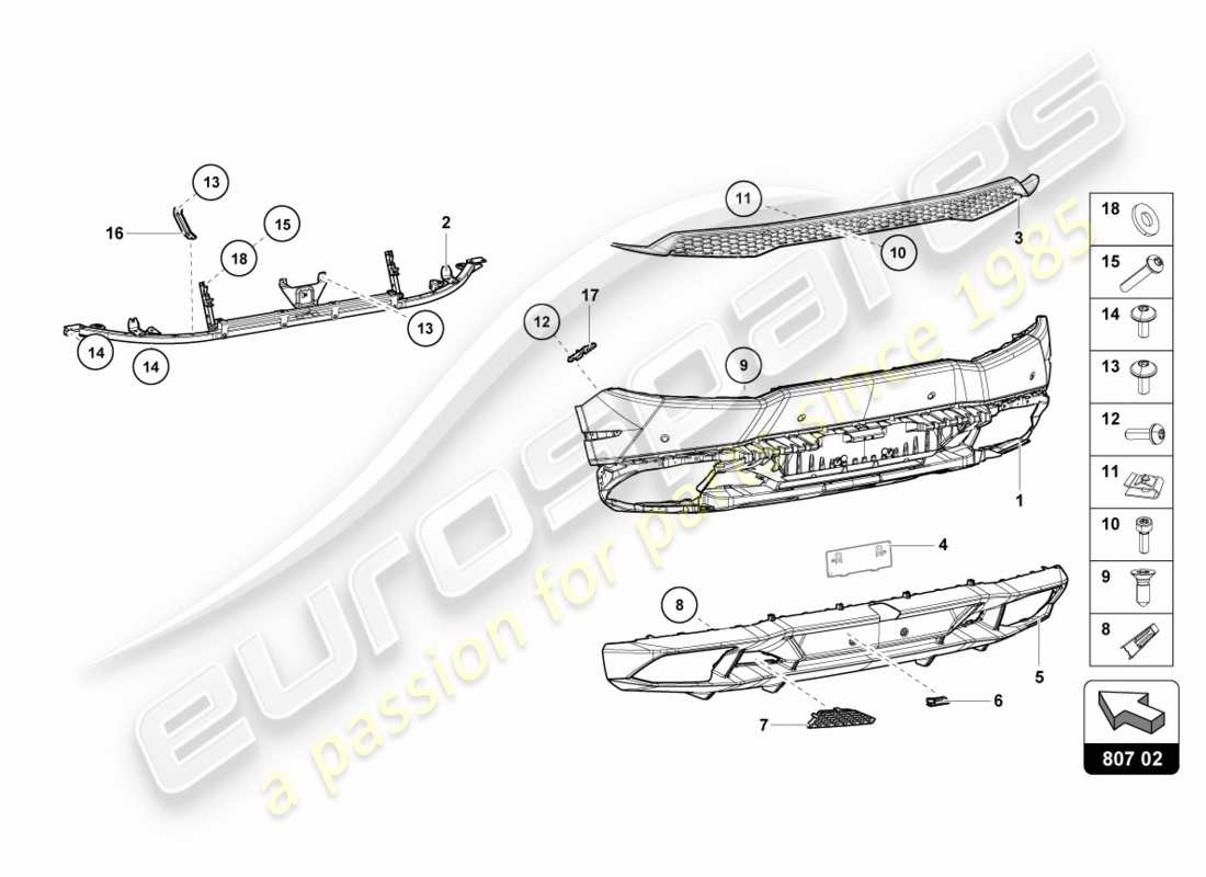 lamborghini lp610-4 avio (2016) paraurti posteriore completo schema delle parti