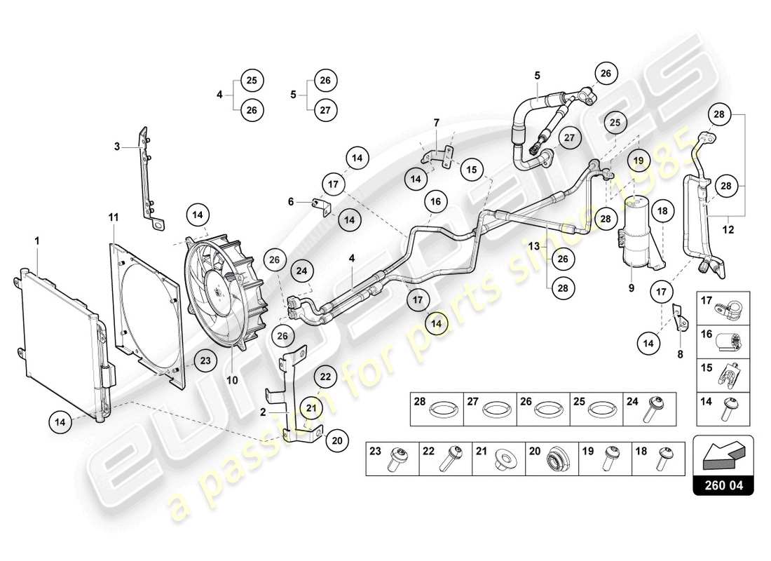 lamborghini lp770-4 svj coupe (2021) diagramma delle parti del condensatore a/c