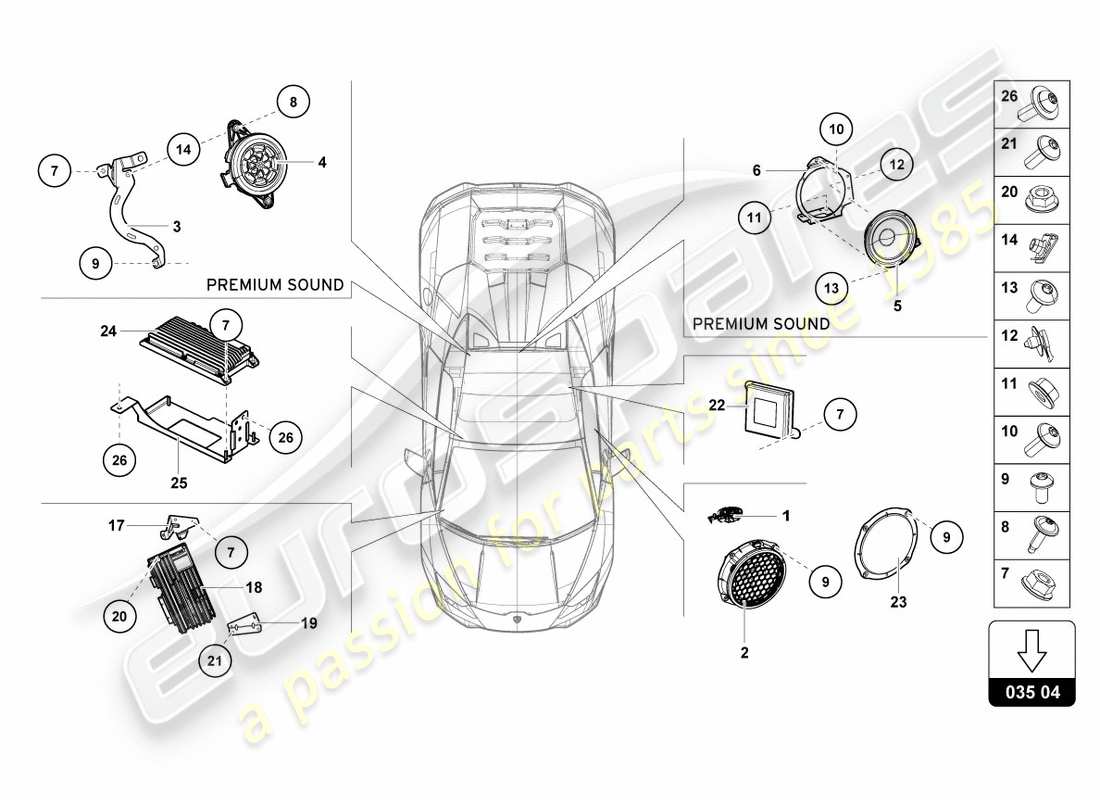 lamborghini performante spyder (2020) schema delle parti dell'unità radio