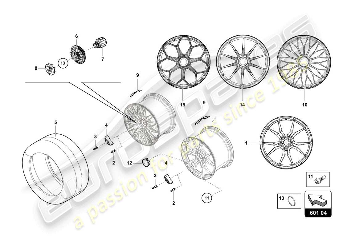 lamborghini 2019 (lp770-4 svj roadster) ruote/pneumatici posteriori schema delle parti