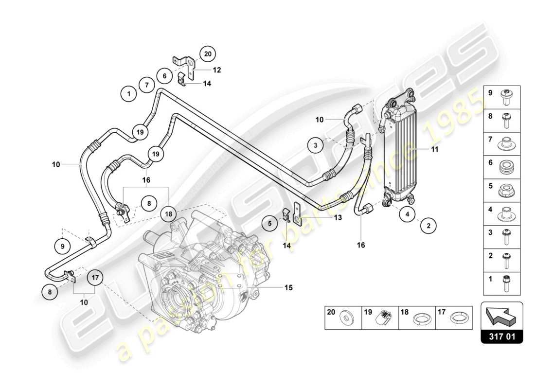 lamborghini lp700-4 coupe (2017) radiatore olio posteriore schema delle parti