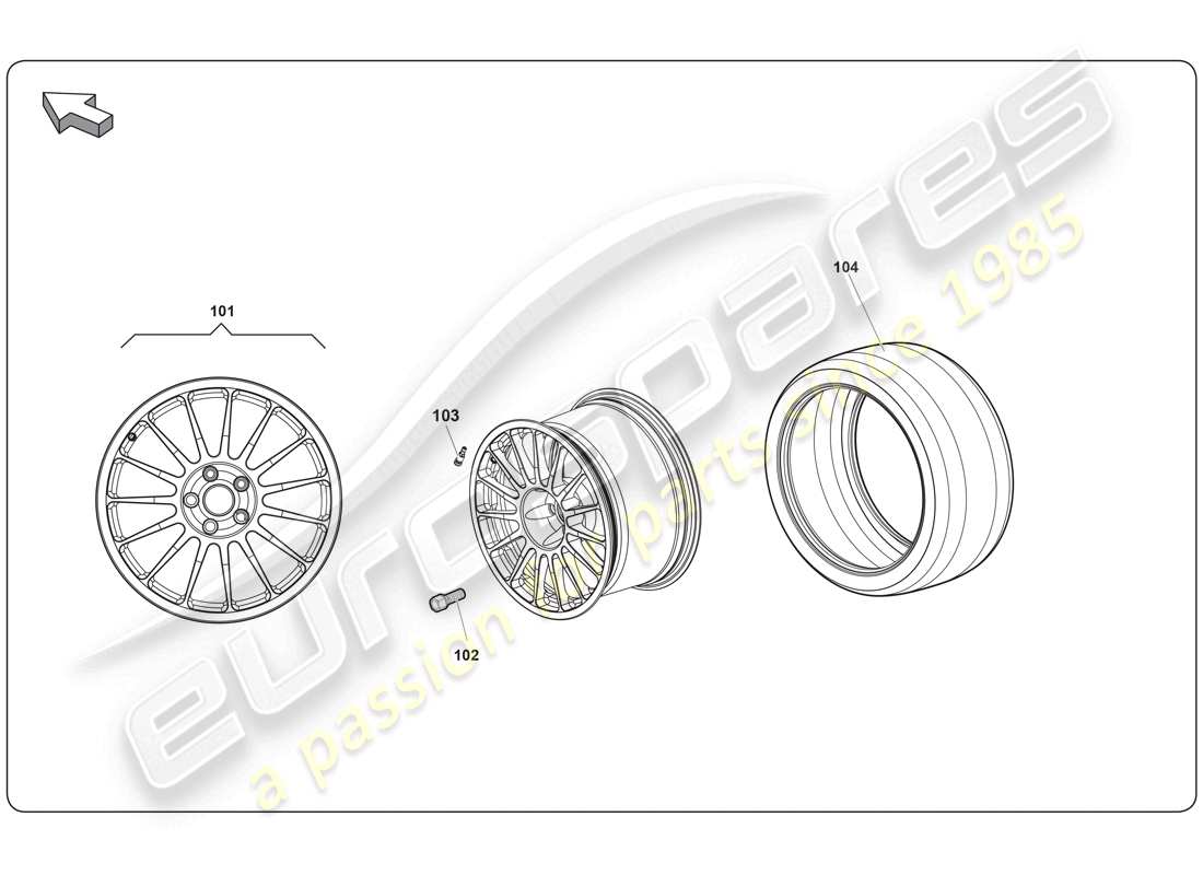 lamborghini super trofeo (2009-2014) diagramma delle parti della ruota