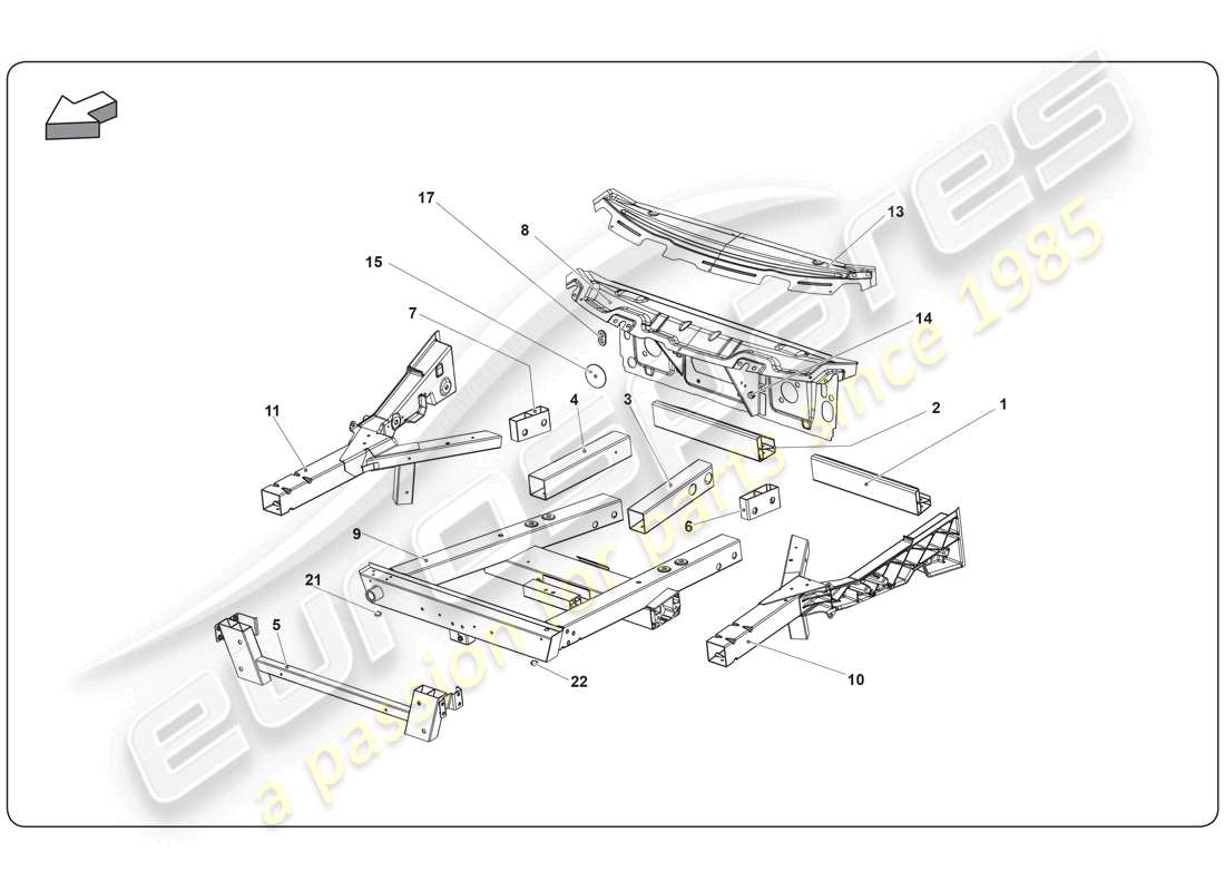 lamborghini super trofeo (2009-2014) elemento telaio schema delle parti