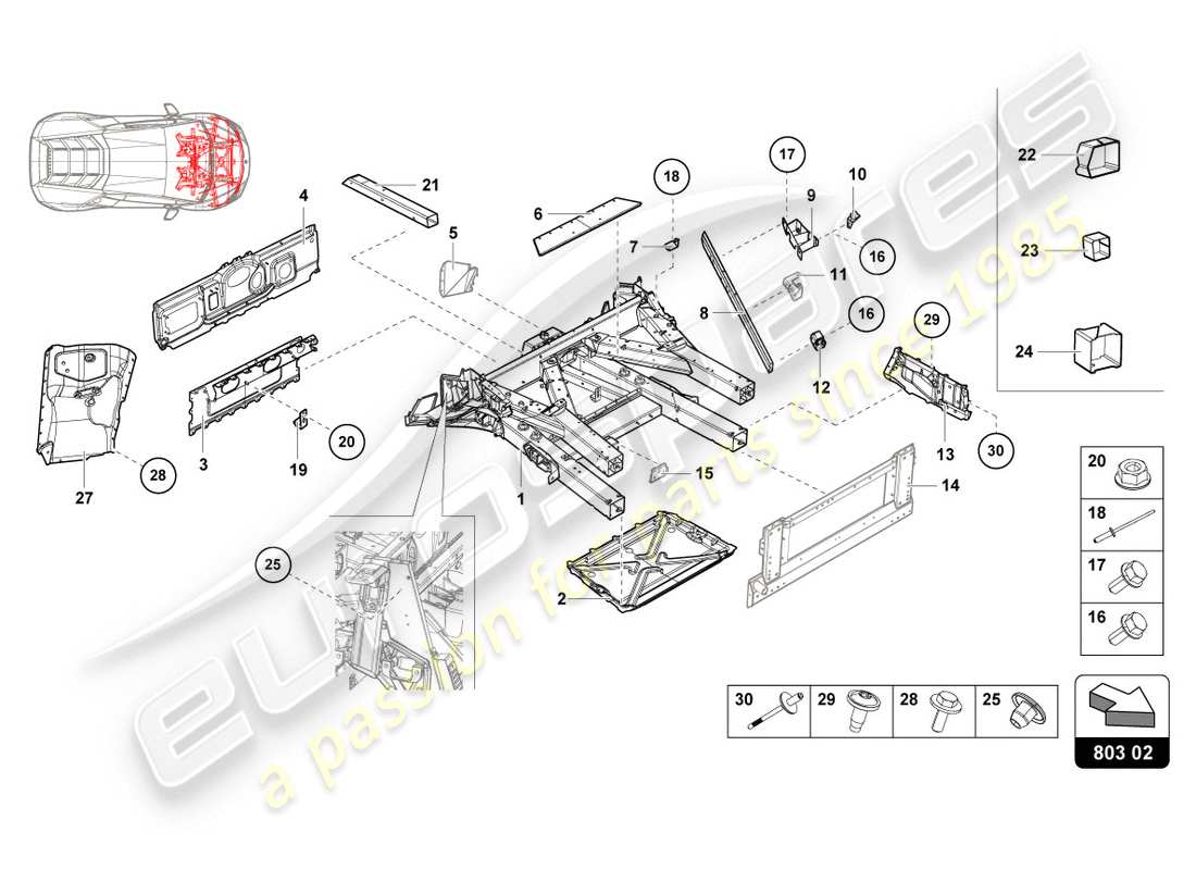 lamborghini evo spyder 2wd (2020) schema delle parti del telaio anteriore