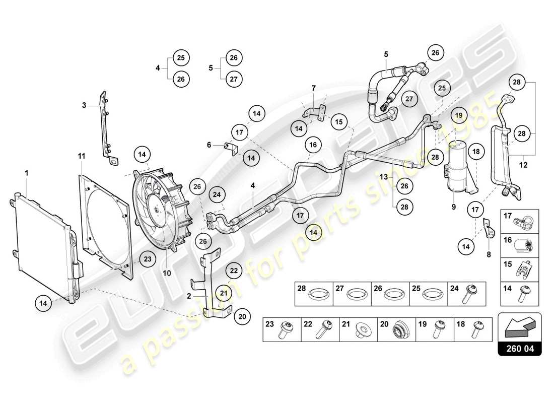 lamborghini 2020 (lp770-4 svj roadster) diagramma delle parti del condensatore a/c