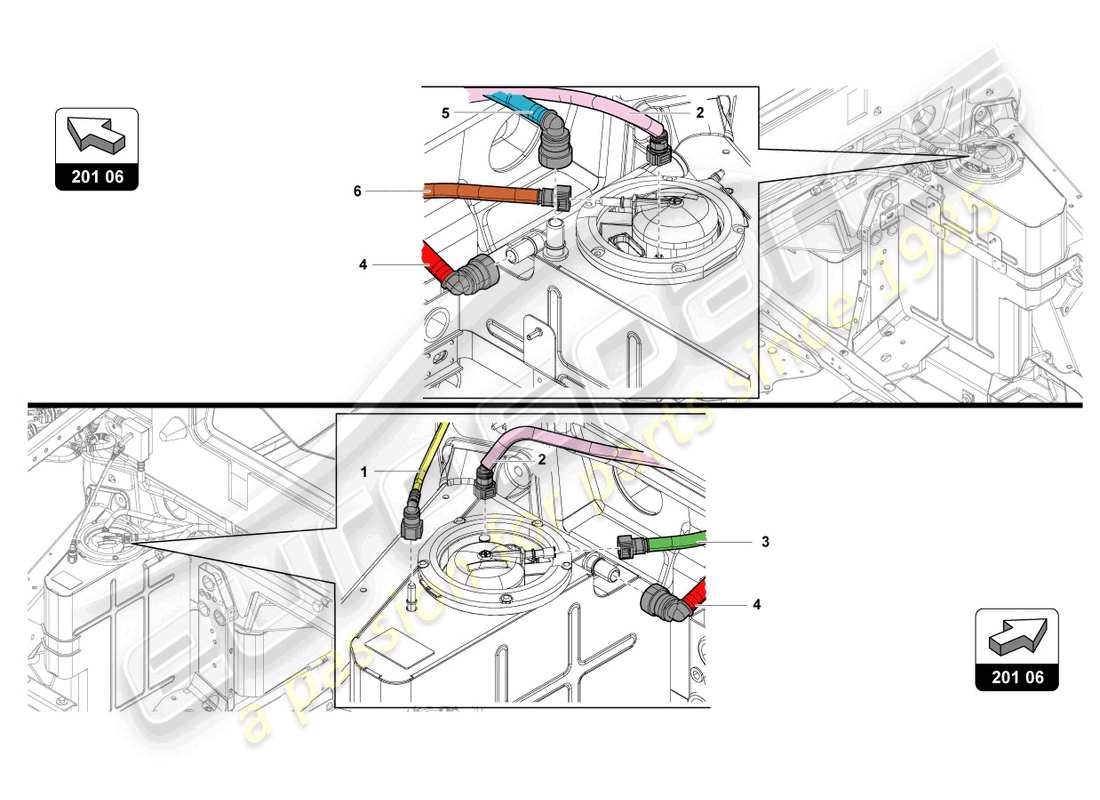 lamborghini lp740-4 s coupe (2021) diagramma delle parti del sistema di alimentazione del carburante