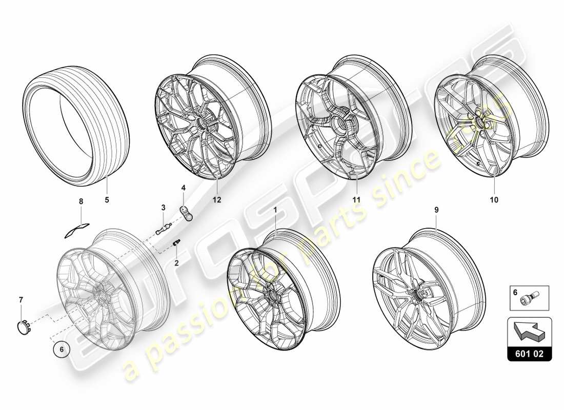 lamborghini performante coupe (2020) ruote/pneumatici posteriori schema delle parti