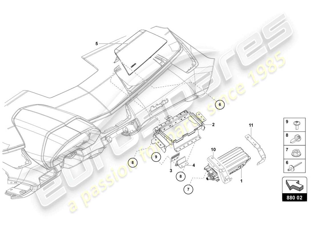 lamborghini lp750-4 sv roadster (2016) schema delle parti dell'unità airbag