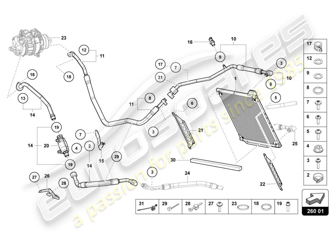 lamborghini sian (2020) diagramma delle parti del condensatore a/c