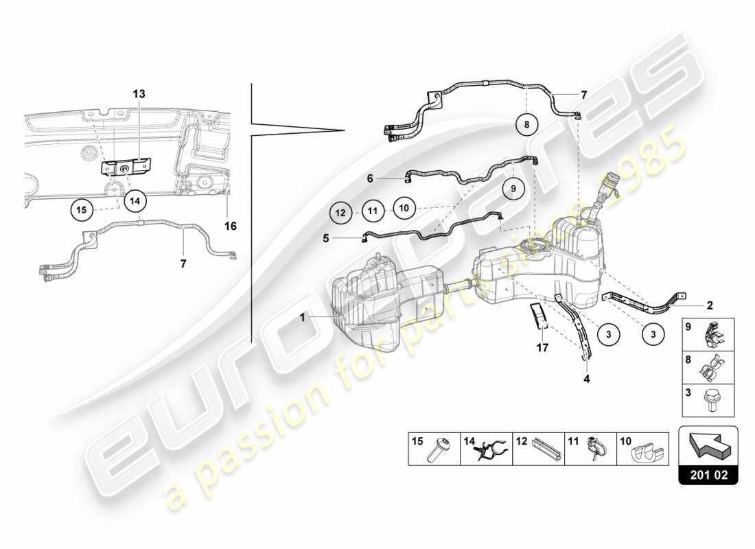 lamborghini lp580-2 spyder (2018) per serbatoio carburante e linea carburante fissaggi linea carburante diagramma delle parti