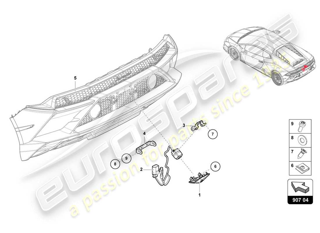 lamborghini evo coupe (2020) schema delle parti della telecamera di retromarcia