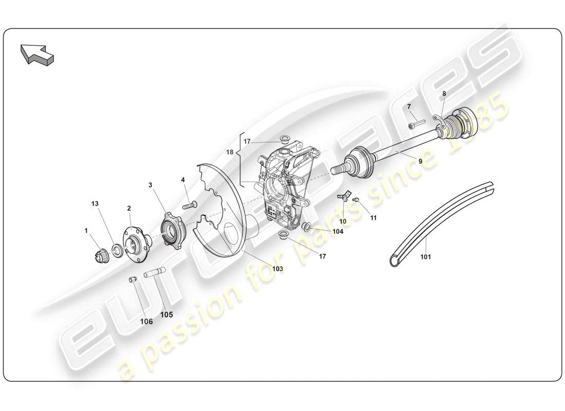 lamborghini super trofeo (2009-2014) diagramma delle parti dell'albero di trasmissione posteriore