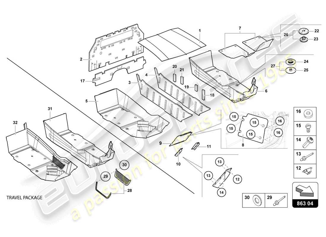 lamborghini lp700-4 coupe (2017) decorazione interna diagramma delle parti