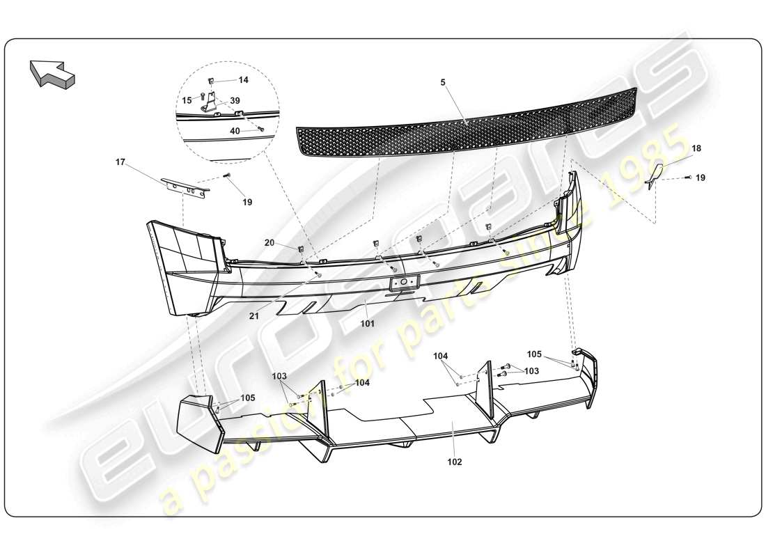 lamborghini super trofeo (2009-2014) paraurti posteriore diagramma delle parti