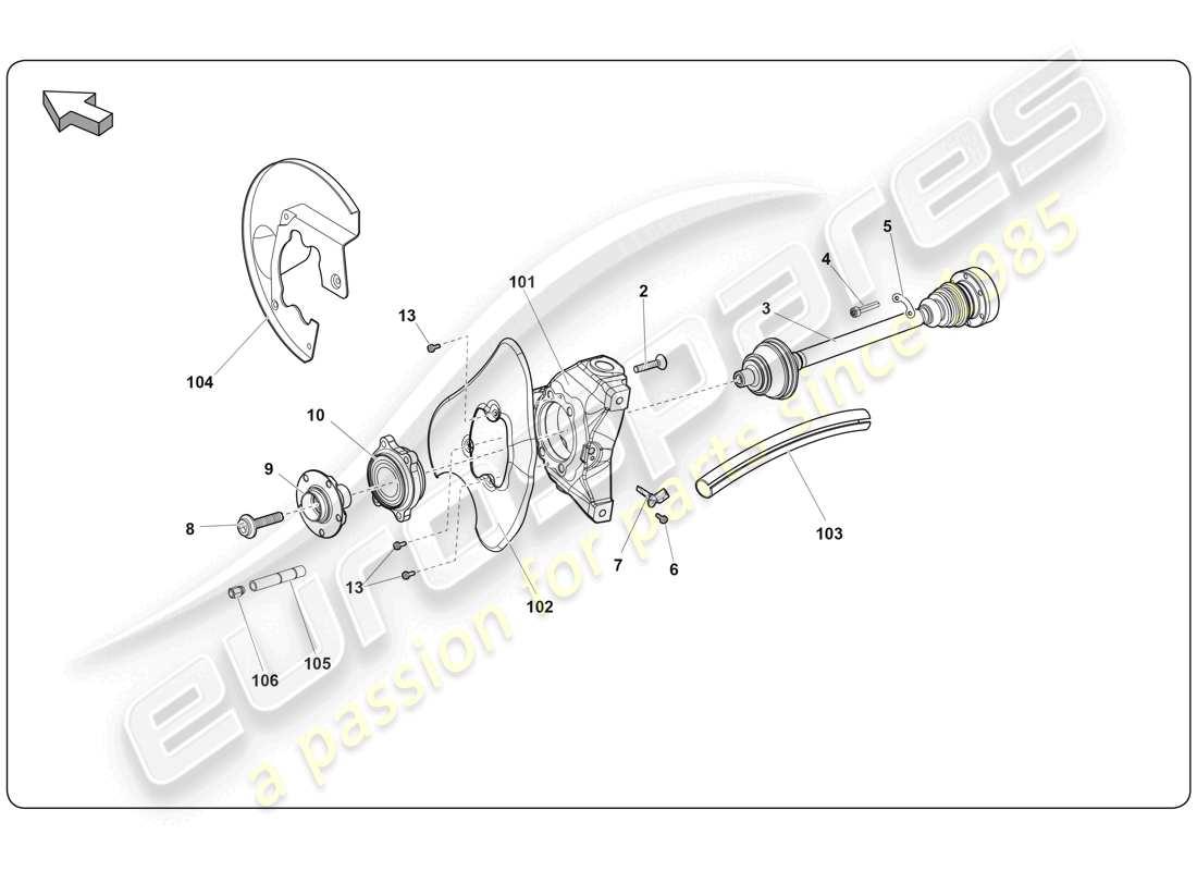 lamborghini super trofeo (2009-2014) diagramma delle parti dell'albero di trasmissione anteriore