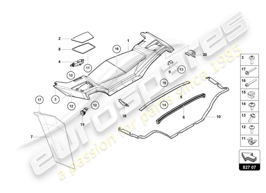 lamborghini lp700-4 roadster (2017) copertina diagramma delle parti