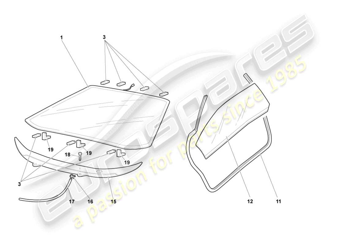 lamborghini murcielago roadster (2006) occhiali da finestra schema delle parti