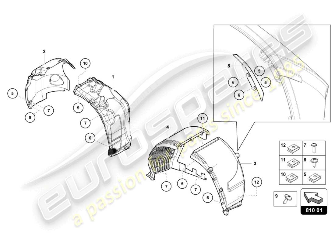 lamborghini 2017 (lp750-4 sv coupe) alloggiamento della ruota schema delle parti