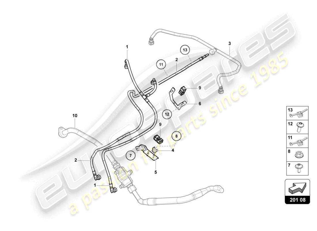 lamborghini lp740-4 s coupe (2020) diagramma delle parti della linea del carburante