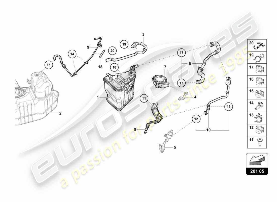 lamborghini lp580-2 spyder (2018) contenitore di carbone attivo schema delle parti