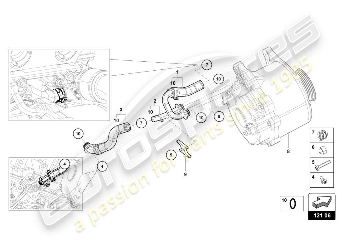 lamborghini lp610-4 coupe (2018) tubi e tubi del liquido di raffreddamento diagramma delle parti