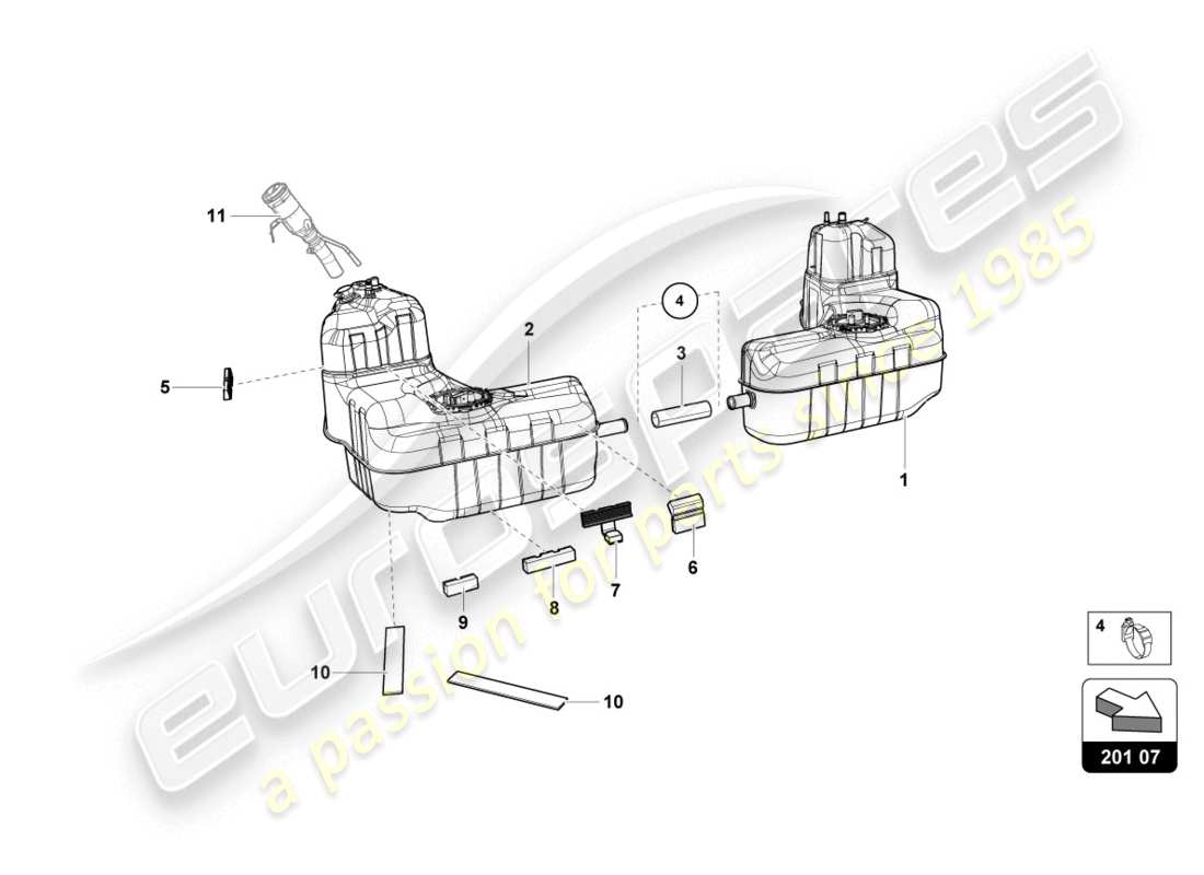 lamborghini 2019 (lp610-4 coupe) diagramma delle parti del serbatoio del carburante