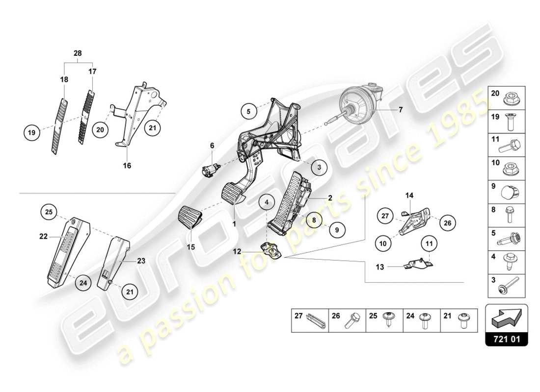 lamborghini lp610-4 coupe (2018) freno e accel. leva mec. diagramma delle parti