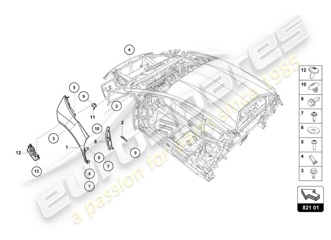 lamborghini lp610-4 coupe (2018) schema delle parti della protezione ala