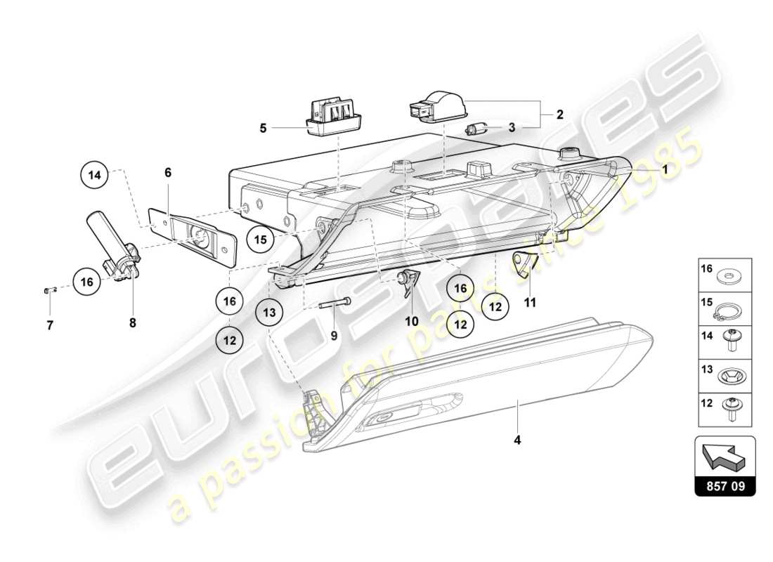 lamborghini lp700-4 coupe (2015) vano portaoggetti diagramma delle parti