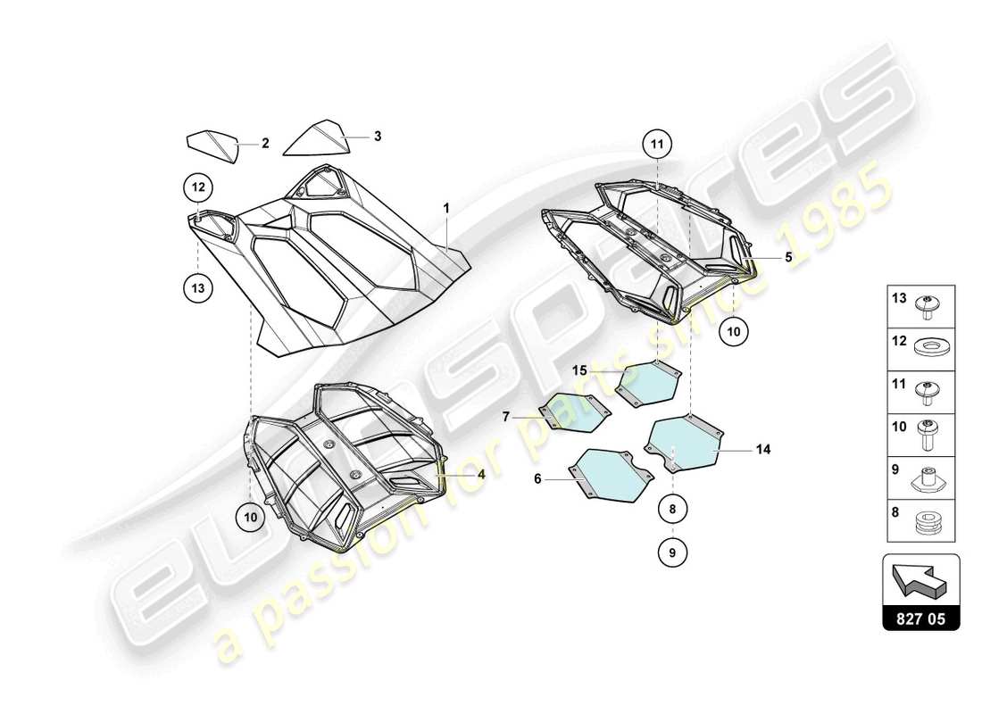 lamborghini lp700-4 roadster (2017) copertura motore con isp. copertina diagramma delle parti