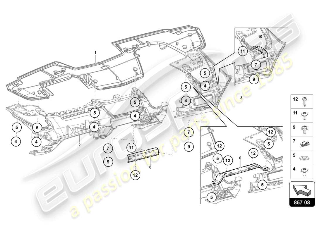 lamborghini lp700-4 coupe (2015) pannello degli strumenti diagramma delle parti