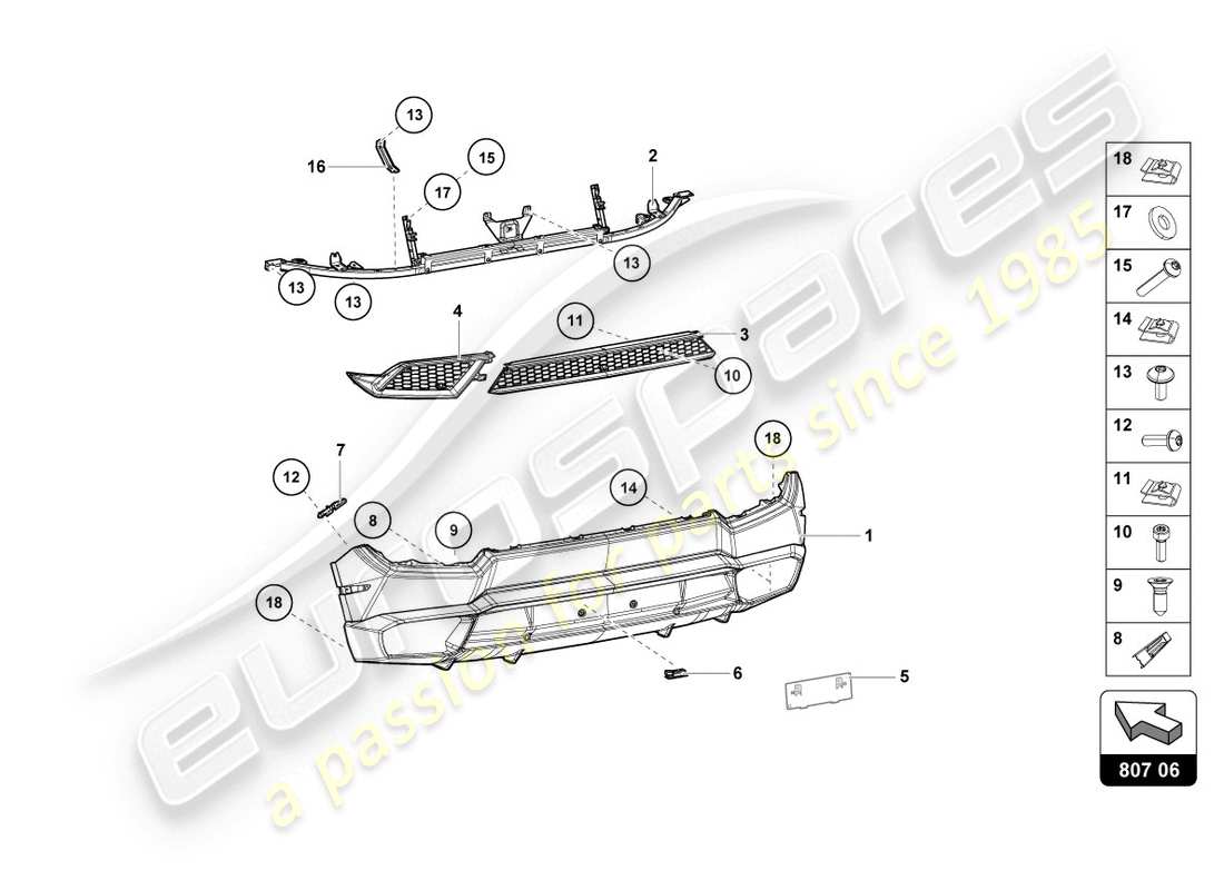 lamborghini 2016 (lp580-2 coupe) paraurti, schema delle parti complete