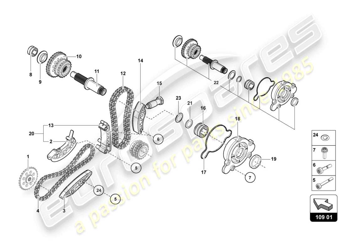 lamborghini 2017 (lp750-4 sv coupe) diagramma delle parti della catena di distribuzione