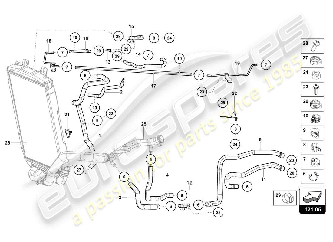 lamborghini lp700-4 coupe (2015) schema delle parti del sistema di raffreddamento