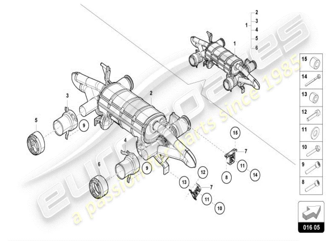 lamborghini huracan evo spyder (accessories) impianto di scarico sportivo (compl.) schema delle parti