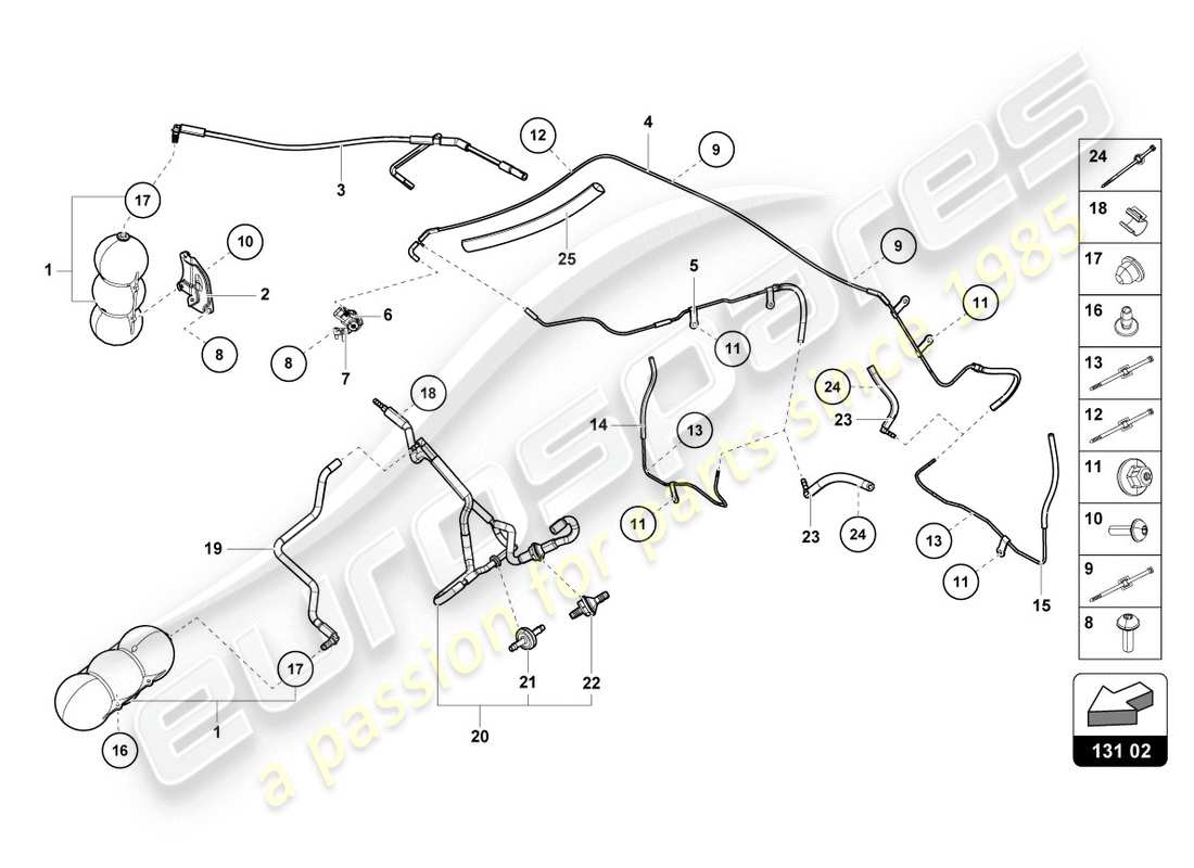 lamborghini lp610-4 coupe (2018) schema delle parti del sistema di vuoto