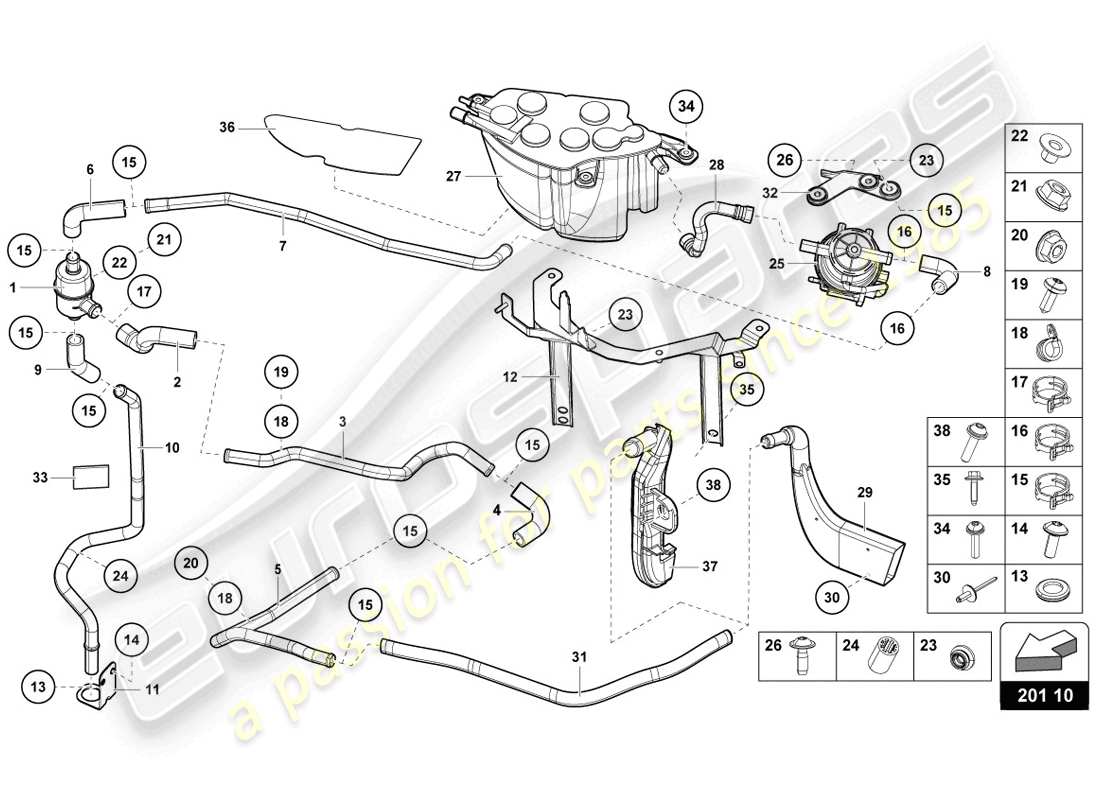 lamborghini 2014 (lp720-4 coupe 50) sistema di filtro a carboni attivi schema delle parti