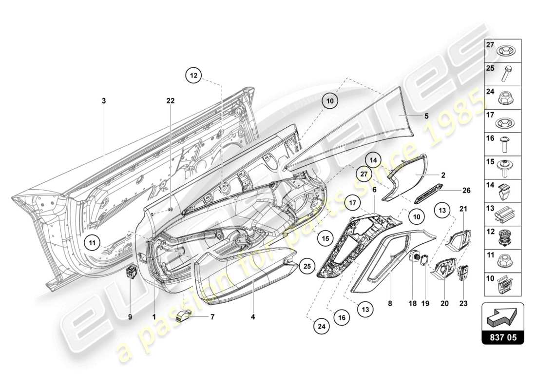 lamborghini lp700-4 roadster (2017) portiera conducente e passeggero diagramma delle parti