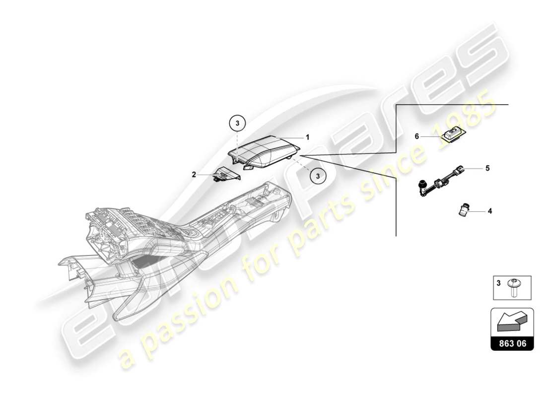 lamborghini lp610-4 coupe (2018) vano portaoggetti schema delle parti