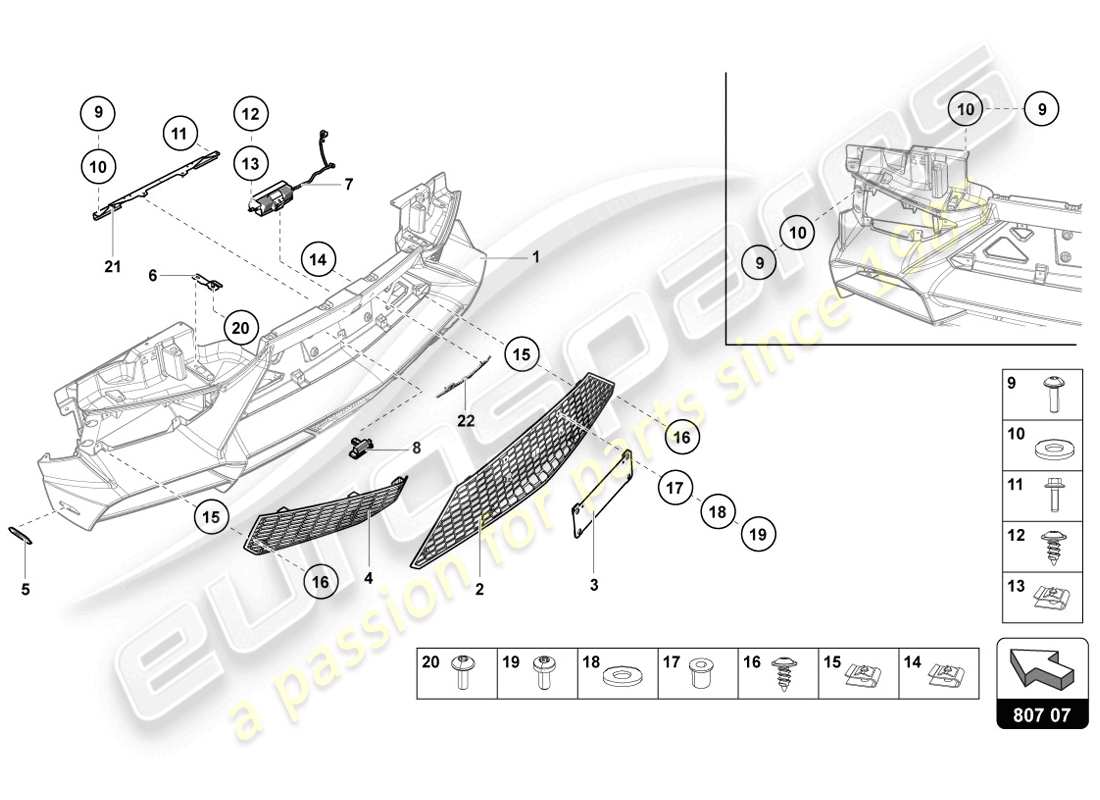 lamborghini 2014 (lp720-4 coupe 50) diagramma delle parti del paraurti