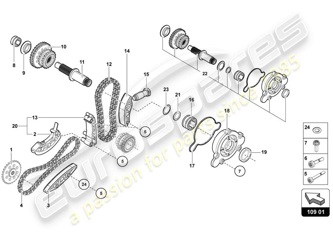 lamborghini 2014 (lp720-4 coupe 50) diagramma delle parti della catena di distribuzione