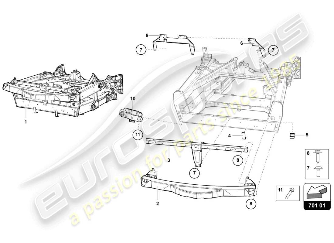 lamborghini 2014 (lp720-4 coupe 50) parte anteriore del telaio di rivestimento schema delle parti