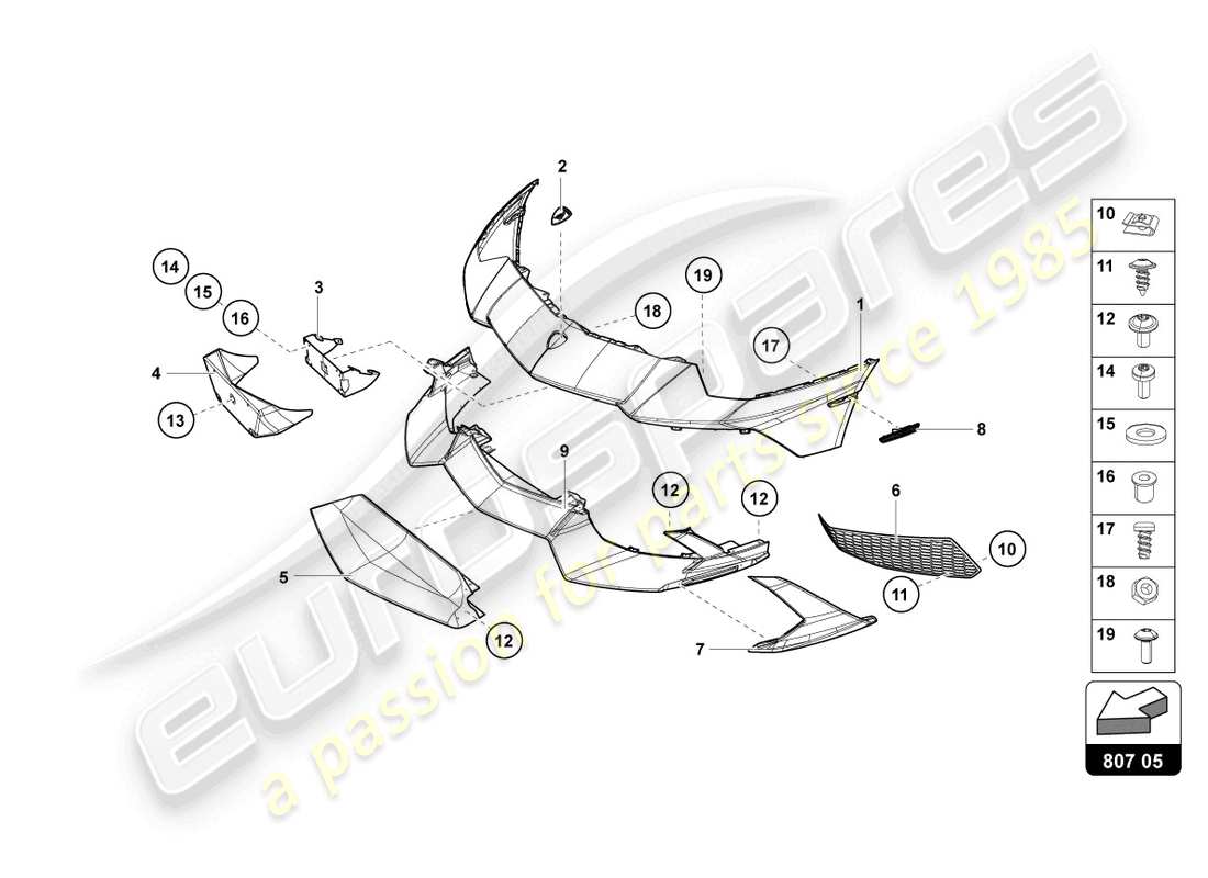 lamborghini lp720-4 roadster 50 (2015) paraurti, schema delle parti complete