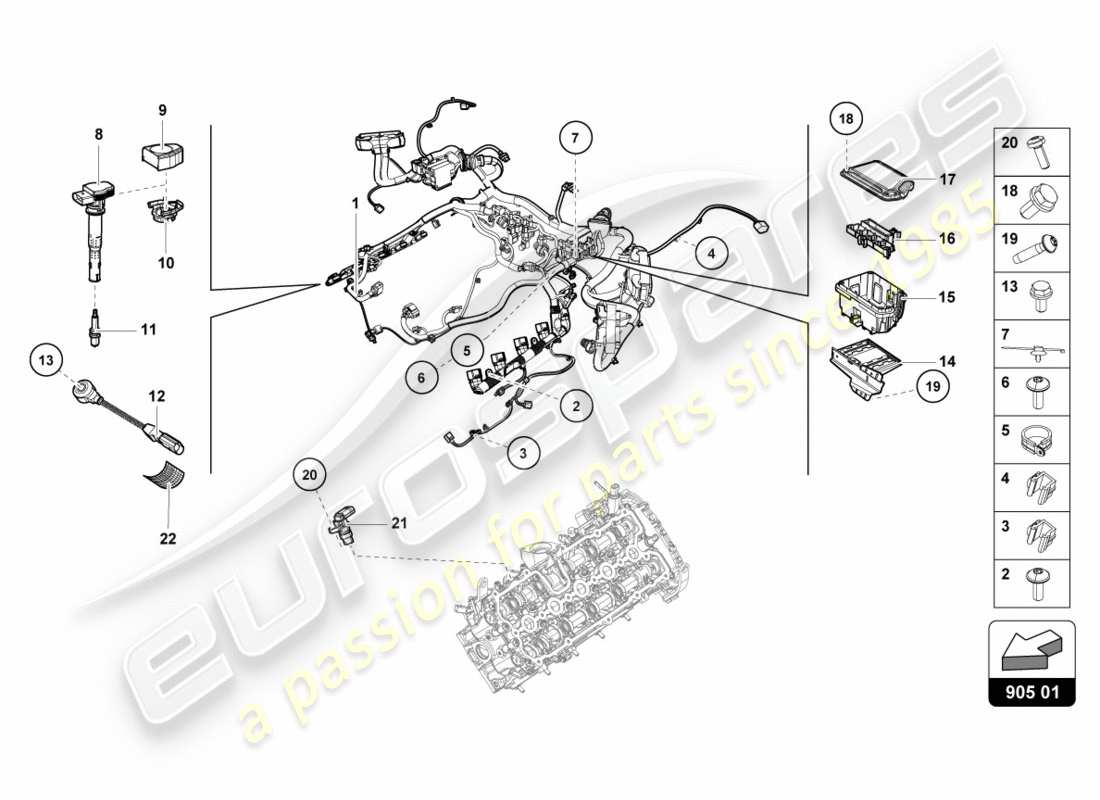 lamborghini performante coupe (2020) schema delle parti del sistema di accensione